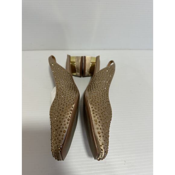 J. Renee Baline Satin Rhinestone Slingback Pumps Gold /Stones Size 10 M - Picture 4 of 8